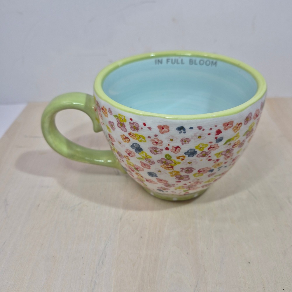 Mud Pie In Full Bloom Floral Ceramic Coffee Mug Tea Cup‎ Blue Green White 16oz